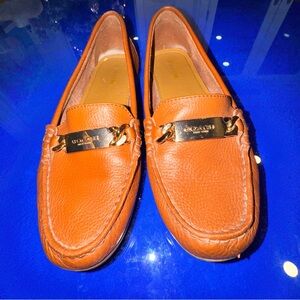 Coach Olive Loafers A7153 Pebbled Leather Gold Logo Plaque Size 8 preppy style